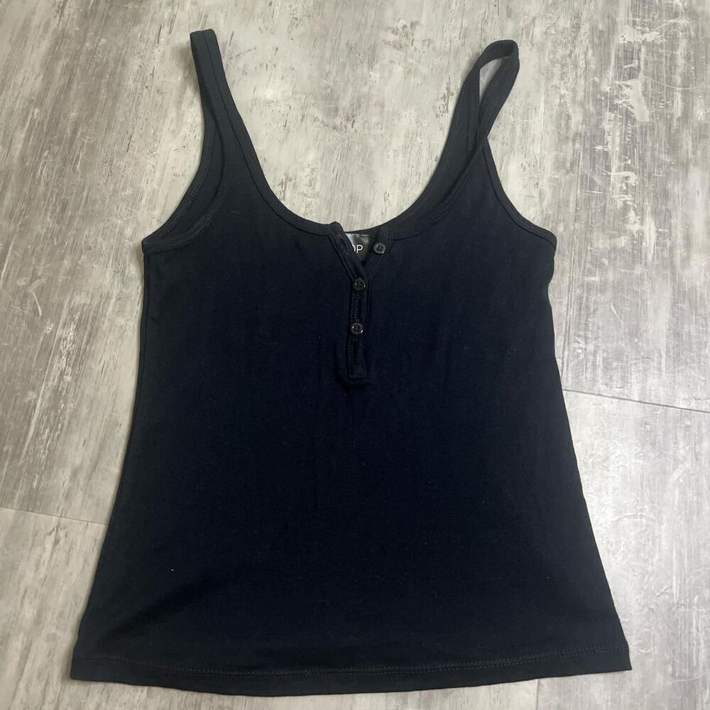 Topshop Cropped Henley Tank Top Black Size 2